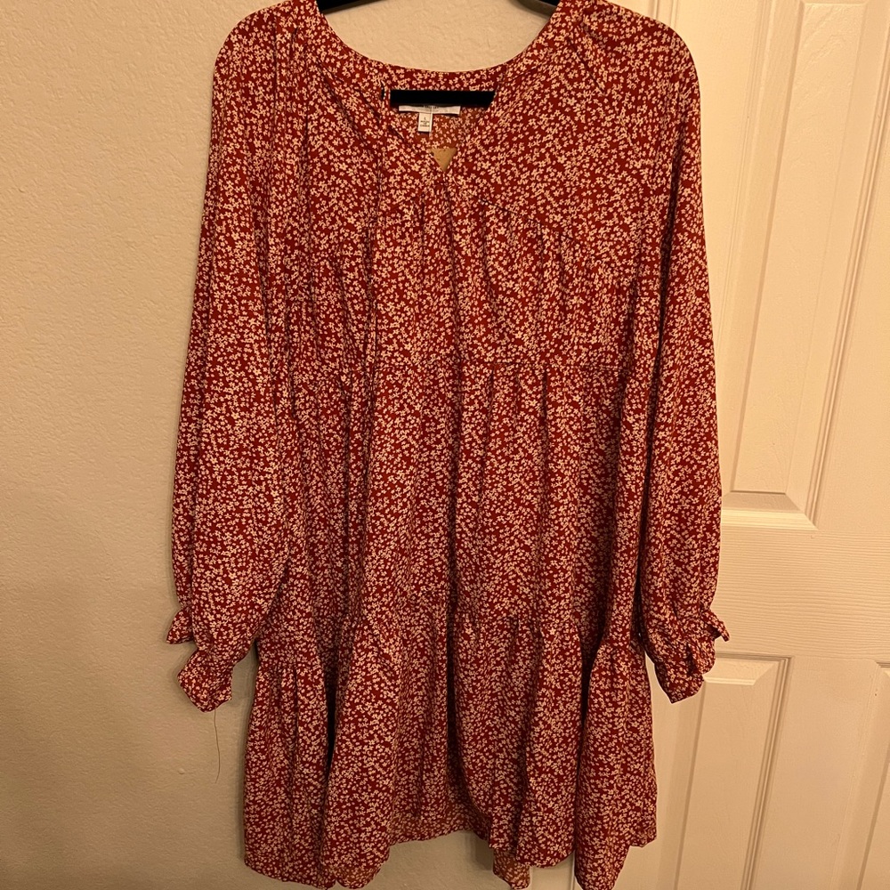 Hayden LA Floral Peasant Dress; Rust Orange, Large